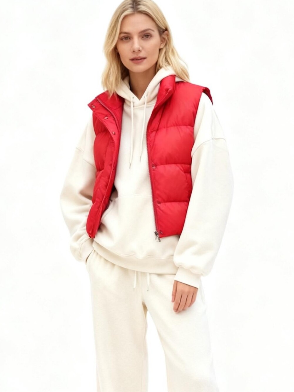 Beyond Yoga Puffer Full-Zip Red Vest Jacket Size XL